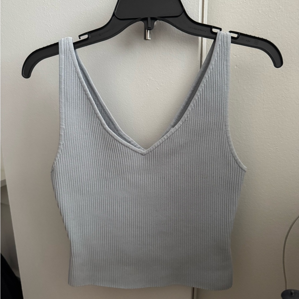 Aritzia Light Blue Ribbed V-Neck Women's Top